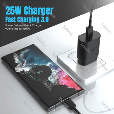 For Android Samsung 25W Super Fast Wall Charger Block Dual Type C USB-C Cable