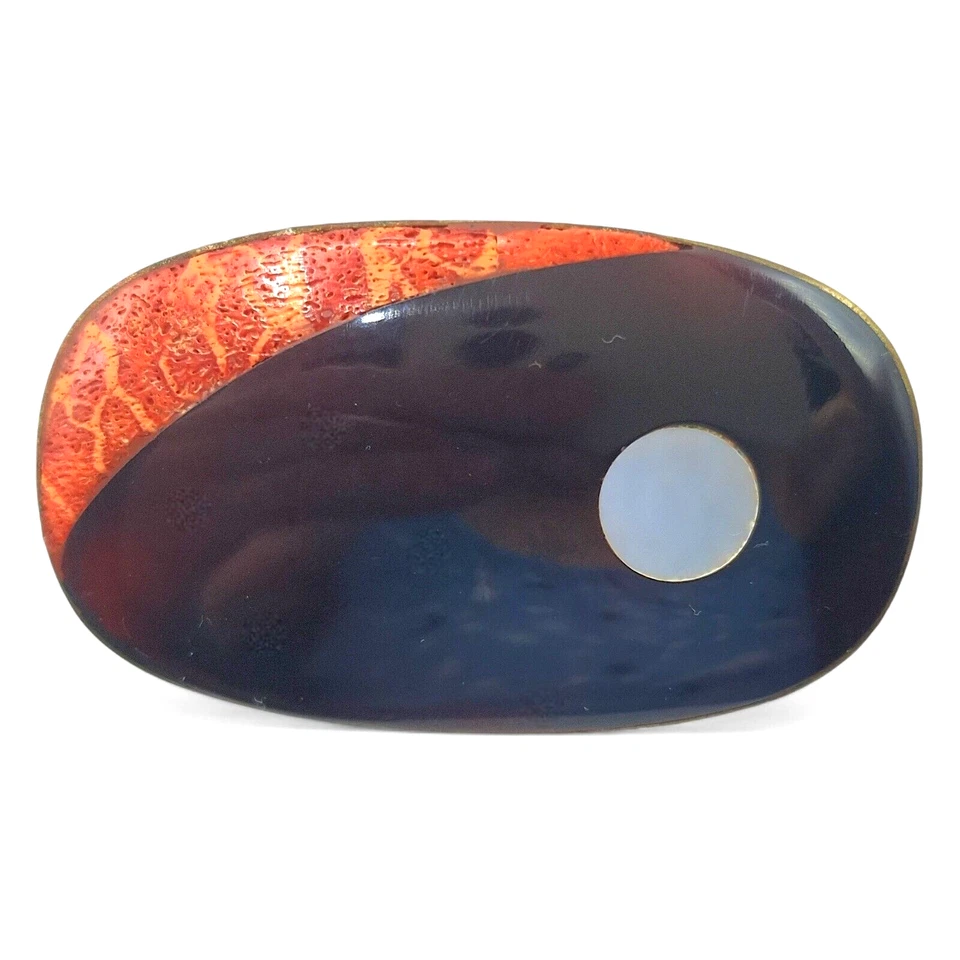  Брошь из кости динозавра черный оникс перламутр серебристый цвет ископаемая булавка ДРАГОЦЕННЫЙ КАМЕНЬ  - Изображение 2 из 4