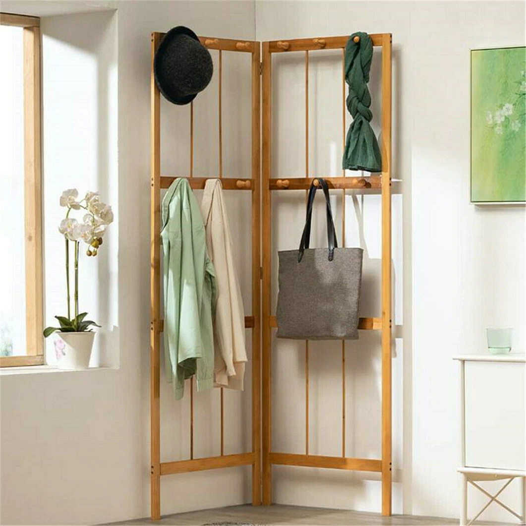 Folding Bamboo Coat Stand Corner Garment Rack Clothes Rail Wall Hanging  Shelf US | eBay