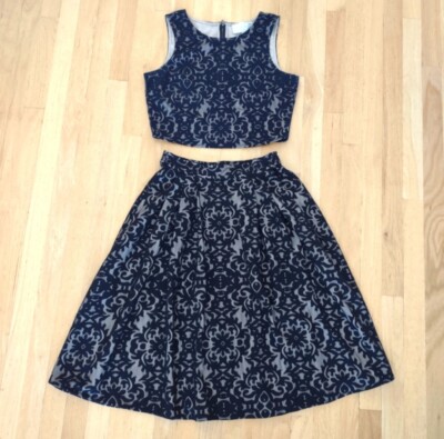 JOA Los Angeles applique lace navy blue patterned two piece set dress S/M | eBay JOA Los Angeles applique lace navy blue patterned two piece set dress S/M | eBay