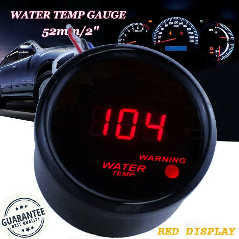 Black Car Truck Red Digital LED Water Temp Temperature LED Gauge Kit 2" 52mm - Image 3 of 4