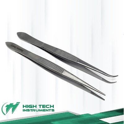 2x Micro Forceps Tweezers 4.5'' Jewelers Hand Craft Electronic Fine Serrated Tips