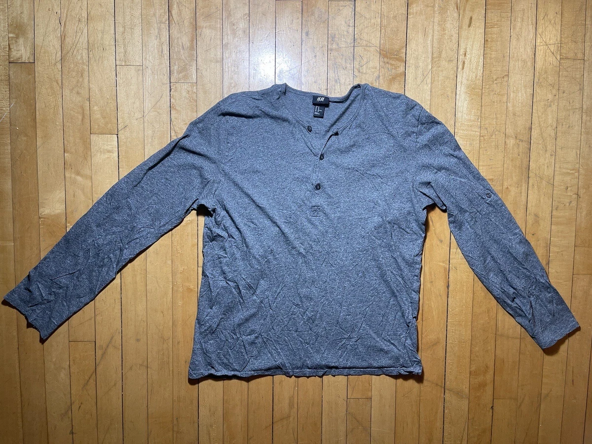 H M Long Sleeve 3 Button Henley Shirt Gray XL eBay