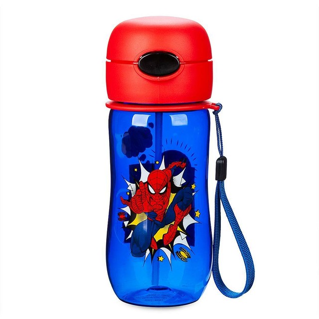 NEW Disney Store Spiderman Water Bottle with Straw 12oz Flip Top eBay