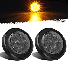 2Pcs 2 Inch Round Amber Led Side Marker and Clearance Lights 9 Diodes Smoke