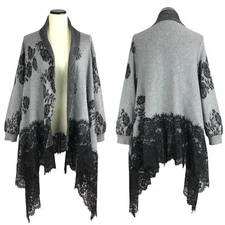 Soft Surroundings Lace Ruana Cardigan Womens Size M Angora Blend Open Sweater