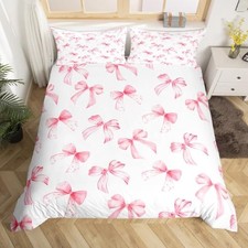 Pink Bow Duvet Cover for Kids Boys Girls Full No Comforter Light Pink White