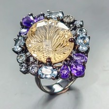 Handmade 18 ct Natural Citrine Ring 925 Sterling Silver Size 7.5 /R451570