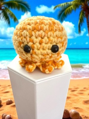 Handmade Crochet Octopus Plush-Approx. 2 1/4''-Yellow/Orange-Free Shipping
