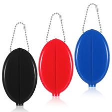 Piriuuo 3 Pcs Oval Squeeze Coin Purse, 2 X 3 Inches black, red, blue