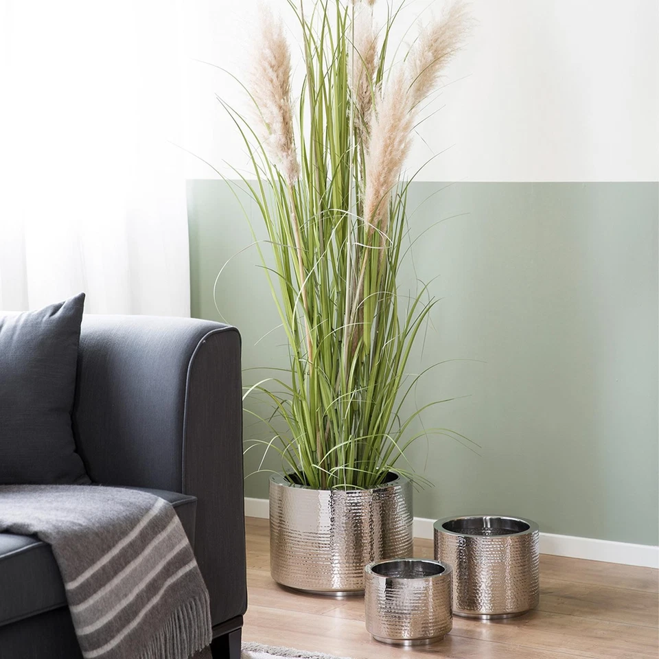 Fink doppelwandiger Übertopf 28x22 cm Blumen-Pflanzgefäß gehämmerter Edelstahl - Bild 4 von 4