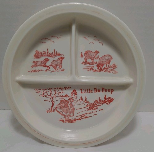 Vintage Fire King Vitrock rot Little Bo Peep geteilt Kinder Baby Geschirr Teller