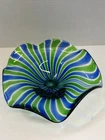 Vintage Murano Style MCM Art Glass Bowl/Dish Cobalt Blue & Green Stripe