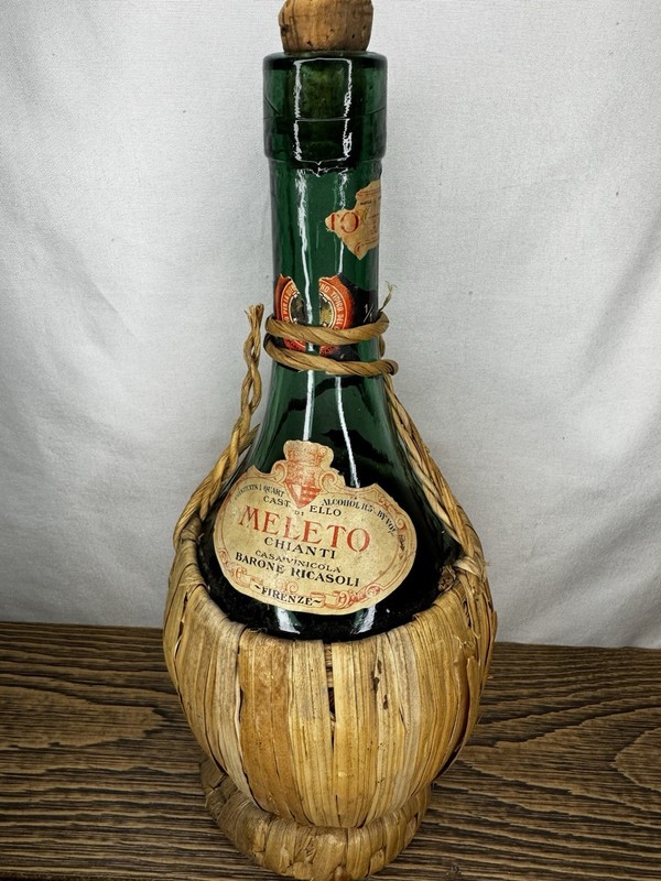 Vintage Empty Meleto Chianti Barone Ricasoli Fiasco Bottle Italian Decor 1 Qt
