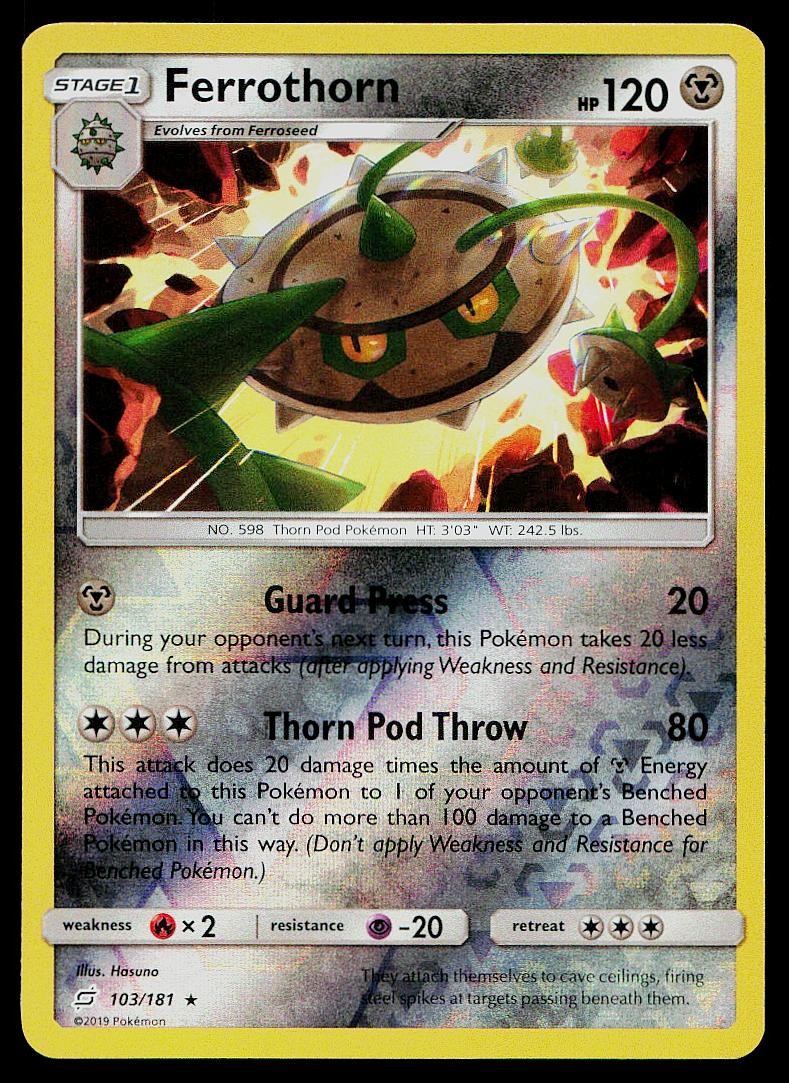 Pokemon Card Team Up Ferrothorn 103/181 Rare Reverse Holo