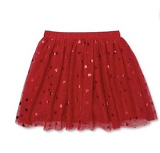 Way to Celebrate Girl's Mesh Layered Skirt Red Metallic Hearts XL 14-16