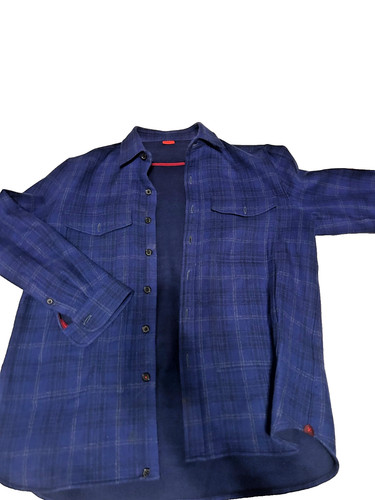 Isaia Napoli 100% Cashmere Navy Blue Plaid XXL Button Up Men's Shirt