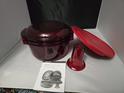TupperWave 7-Piece Stack Cooker Microwave Set In Exclusive Red Brand New