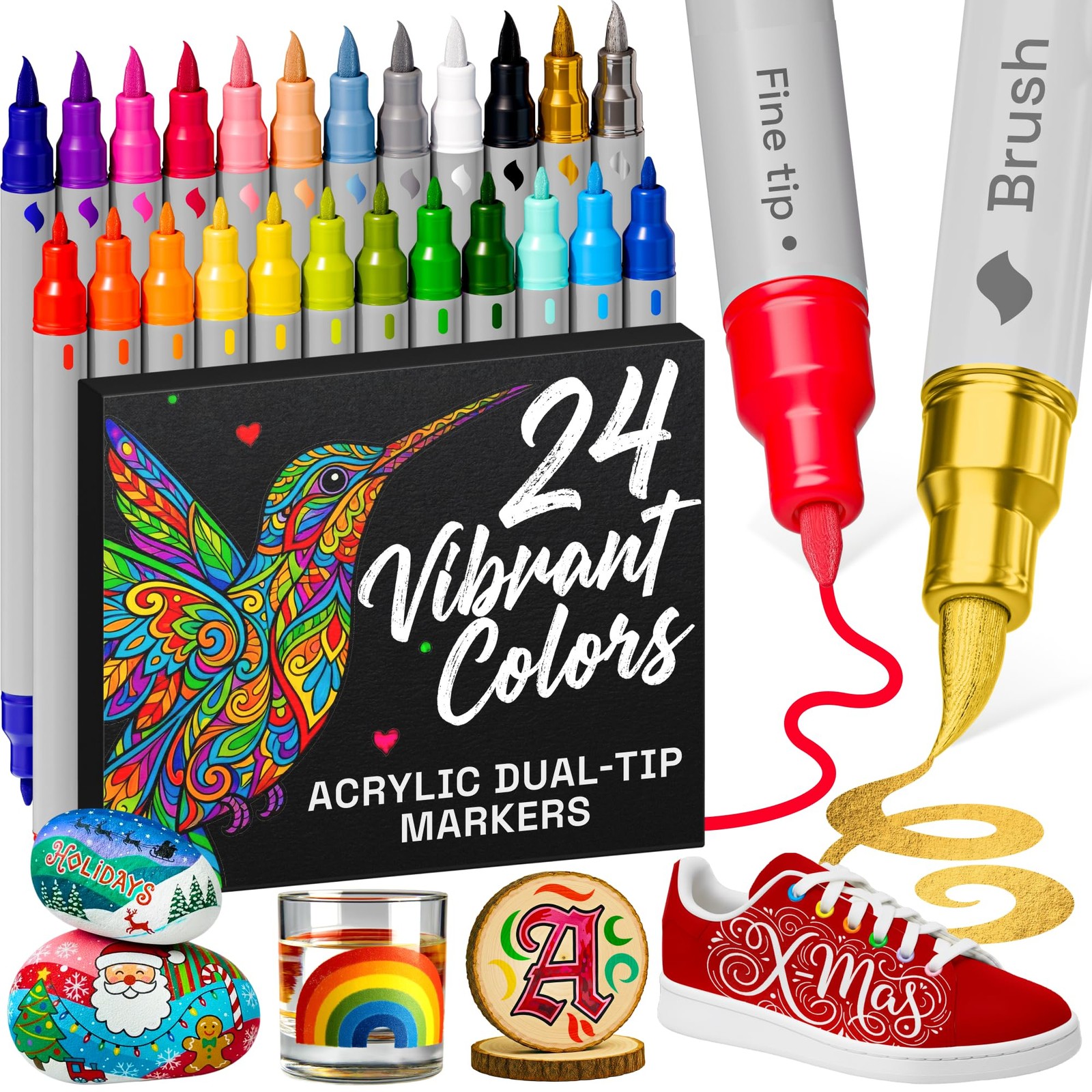 ARTISTRO 24 Acrylic Paint Pens – Dual Tip 1 count (Pack of 24), Multicolor