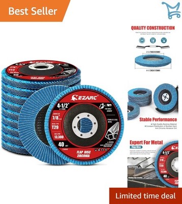 Flap Discs 40 Grit Zirconia 4.5-Inch for Metal Stainless Steel 10 Pack
