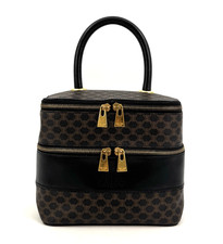 CELINE Vanity Bag Macadam Triomphe Black Leather Double Zip Vintage Authentic