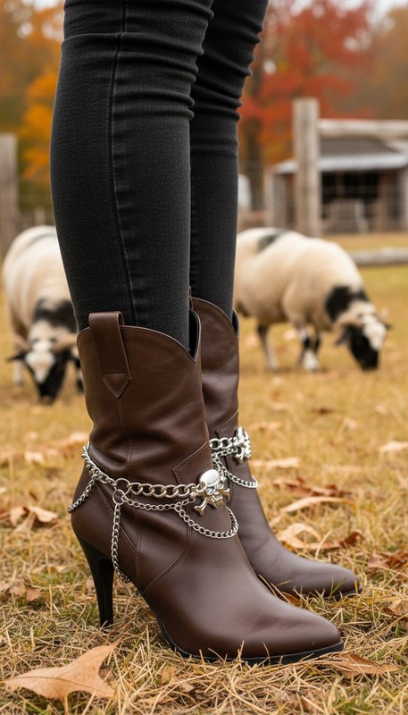 2PCS Women Silver Metal Chain Boot Bracelet Shoe Skeleton Bone Skull Charm SET