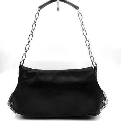 GIANNI VERSACE Black Leather Chain Shoulder Bag Accessory Pouch Auth