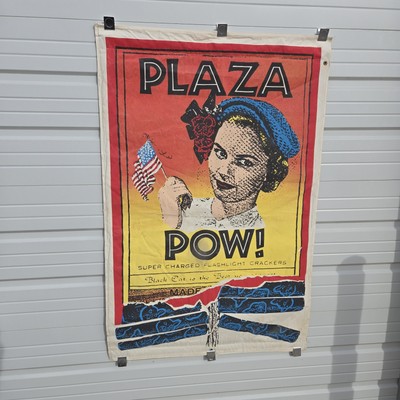 Vintage Black Cat Fireworks PLAZA POW Advertising Print on Canvas DOUBLE SIDED