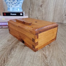 Vintage Handmade Solid Pine Wood Box Dovetail Joints Made In England Hinges