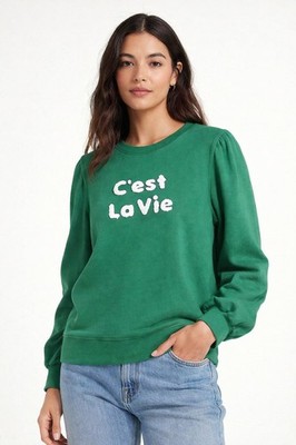 TALBOTS Women's Green ''C'est La Vie'' Pleat Shoulder Pullover Casual Cozy Comfort