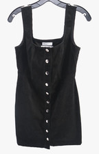 Urban Outfitters Size 4 Black Cotton Corduroy Sleeveless Button-Down Mini Dress