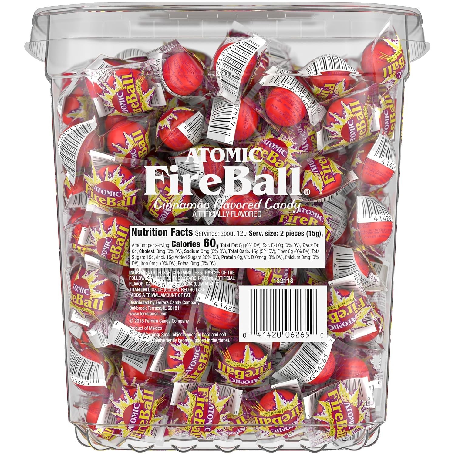 Wonka Atomic Fireball Candy Cinnamon Flavor Individually Wrapped 7.5 G 240 Ct