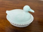 Vintage Westmoreland Milk Glass Duck On Nest With Blue tint Head 5 1/2” Wide