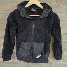 Nike Sherpa Fleece Hoodie Jacket Black Full Zip Hooded Youth Medium