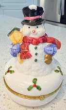 Vintage Snowman Hinged Trinket Box Collectible Christmas Decor