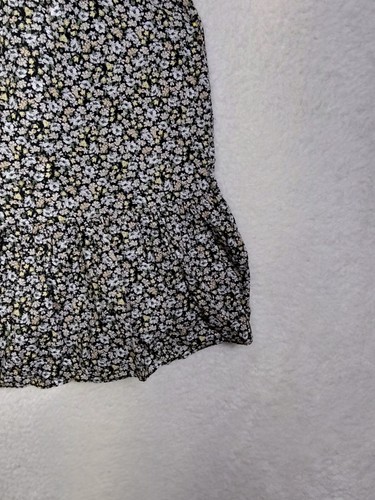 Uniqlo Women Dress Extra Small Black Floral Short Puffer Sleeve Fit Flare Knee L - Picture 5 of 19