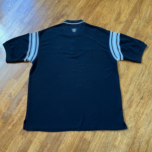 VINTAGE Y2K LA Oakland Raiders NFL Trainers Poloshirt Herren L schwarz gestreift Logos - Bild 11 von 13