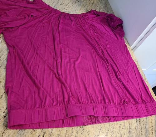 Blusa LANE BRYANT Mujer Talla 26/28 Rosa Elástica Manga Corta Encaje Detalle Frontal - Imagen 9 de 10
