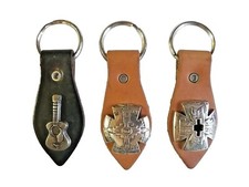 GUITAR CONCHO KEYCHAIN CROSS Handmade Genuine LEATHER Key RING FOB