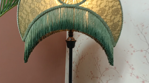 Green lampshade crescent hand-stitched table lampshade floor lampshade Pendant - Video 1 of 1