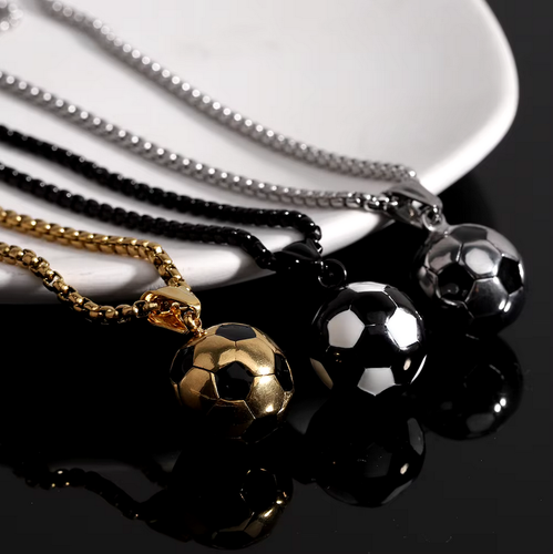 Men's Quality Stainless Steel Solid 3D Football Soccer Titanium Pendant Necklace - Picture 4 of 7