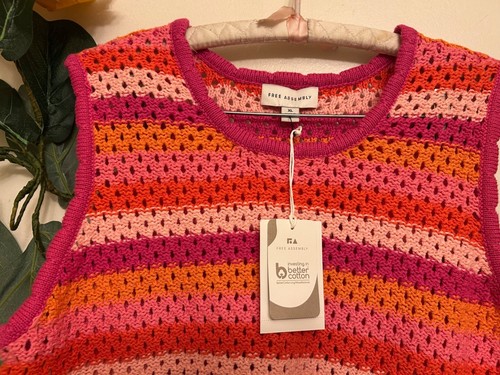 Free Assembly Women’s Sleeveless Crochet Sweater/Top Colorful/Cotton XL NWT - Picture 3 of 15