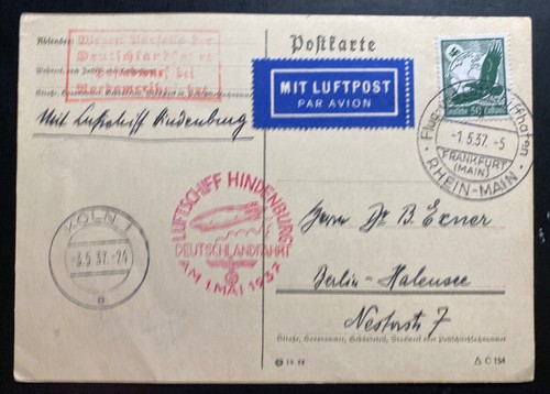 1937 Frankfurt Germany LZ 129 Hindenburg Zeppelin Postcard Cover To Berlin AM 1