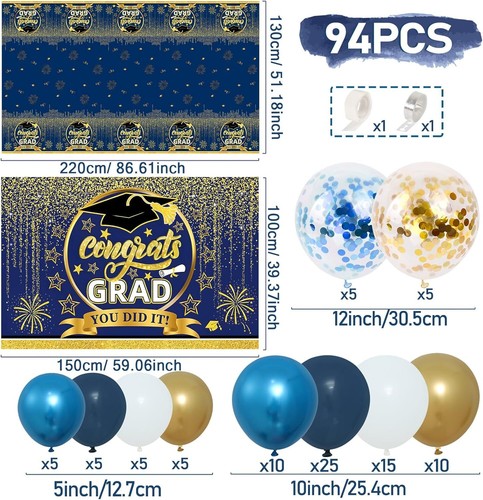 Blue and Gold Balloon Graduation Decorations Class of 2025, Huge Pack of 97 Arch - Picture 3 of 7