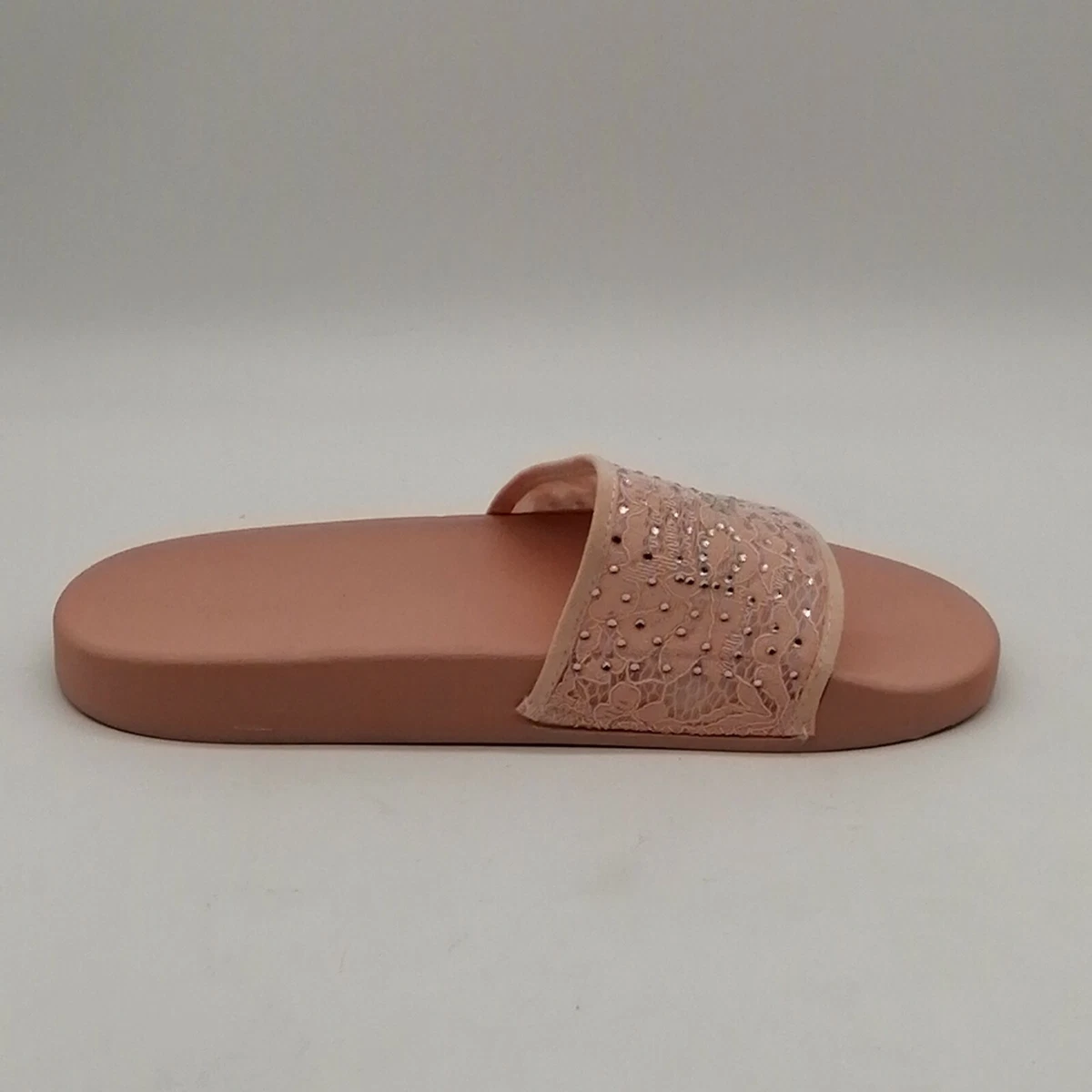 Bebe Womens Flirtie Logo Sparkle Glitter Slide Sandal Slip On Pink Molded 9 NEW