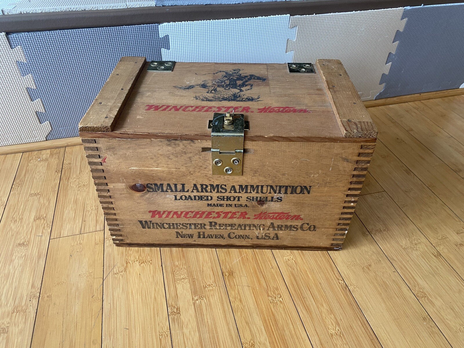 Winchester Small Arms Ammunition Wooden Box Crate Display Made In USA Lockable