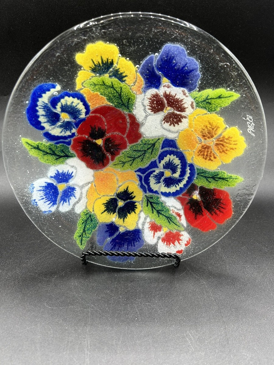 【Peggy Karr】USA  作家  ガラスプレート  大作  サインあり ARTIST PEGGY KARR SIGNED FUSED ART GLASS TROPICAL FISH