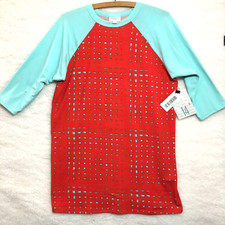 LuLaRoe kids Sloan shirt size 14 light blue and red w/ 3/4 sleeves NWT