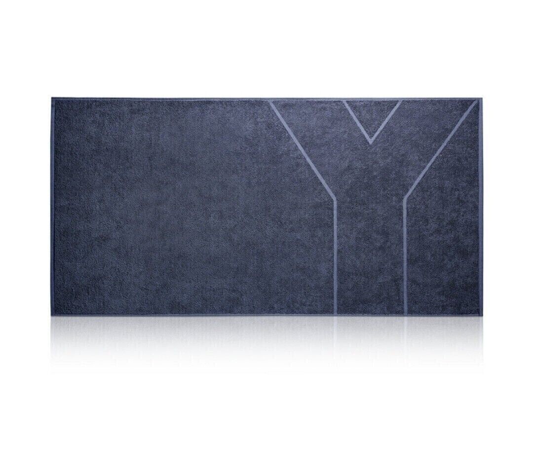 YSL Yves Saint Laurent Y Logo Large Bath Beach Towel Navy Blue New In Box