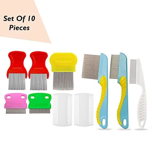 10件装不锈钢牙齿毛发梳宠物儿童和成人 — 第 2/4 张图片